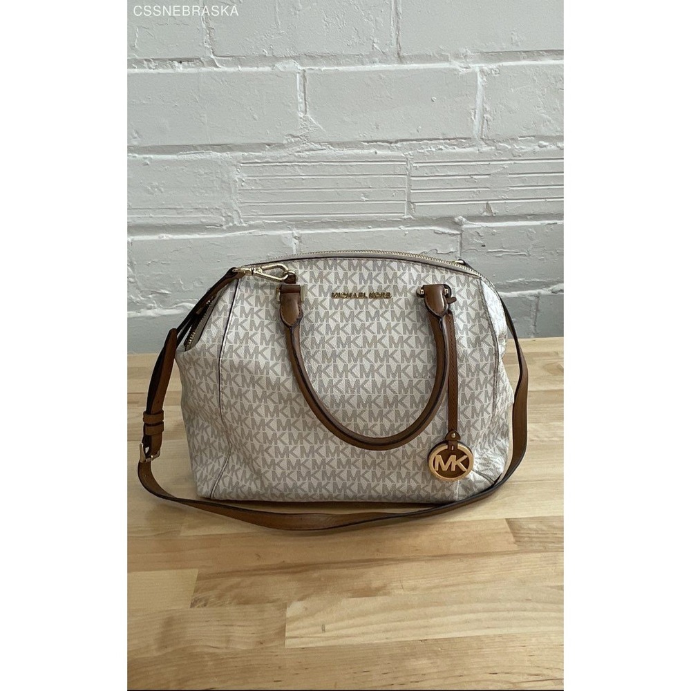 MK White/Brown Michael Kors‎ Riley Purse - Size M